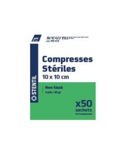 Stentil Compresses Stériles Non Tissées 50 Sachets de 2 Compresses de 10x10 cm