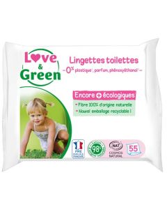 Love & Green Lingettes Toilettes 100% Naturelles et Biodégradables x 55