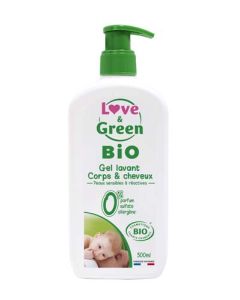 Love & Green Bio Gel Corps & Cheveux Sans Parfum Sans Sulfate 500 ml 
