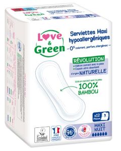 Love & Green Serviettes Hypoallergéniques Maxi Nuit x 12 