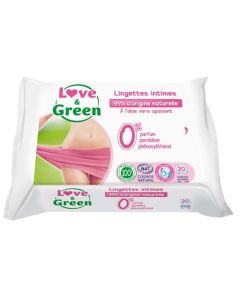 Love & Green Lingettes Intimes Apaisantes Sans Parfum x 20 