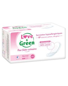 Love & Green Pour Fuites Urinaires Serviettes Hypoallergéniques Normal x 12