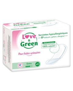 Love & Green Pour Fuites Urinaires Serviettes Hypoallergéniques Extra x 10