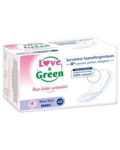 Love & Green Pour Fuites Urinaires Serviettes Hypoallergéniques Nuit x 12 