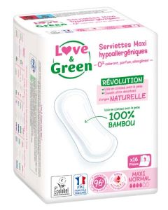 Love & Green Serviettes Hypoallergéniques Maxi Normal x 16 