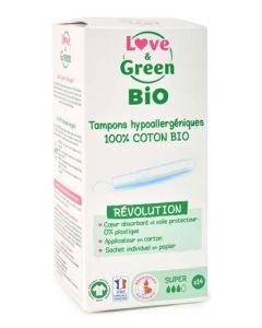 Love & Green Bio Tampons Hypoallergéniques Avec Applicateur Super x 14 