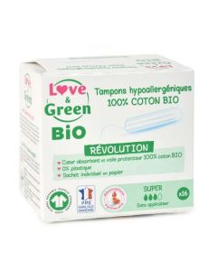 Love & Green Bio Tampons Hypoallergéniques Digitaux Super x 16 