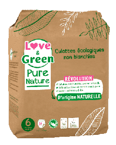 Love & Green Pure Nature Culottes Écologiques Non Blanchies Certifiées Ecolabel Taille 6 x 16