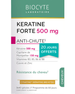 Biocyte Pack Kératine Forte 500mg Antichute Gélules x120