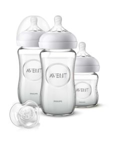 Avent Biberon Natural Verre Lot de 3 + 1 sucette