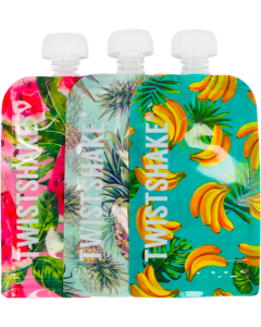 Twistshake Gourdes Souple Réutilisables Décor Fruits 220ml X3