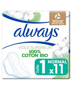 Always Serviettes Cotton Protection Normale avec Ailettes x11