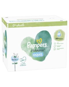 Pampers Lingettes Harmonie Aqua 0% Plastique 100% Fibres D'Origine Végétale 99% D'Eau Lot De 3*48 Lingettes