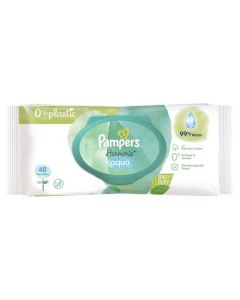 Pampers Lingettes Harmonie Aqua 0% Plastique 100% Fibres D'Origine Végétale 99% D'Eau 48 Lingettes