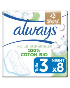 Always Cotton Protection Serviette Ultra Night Avec Ailettes Taille 3 Sachet 8
