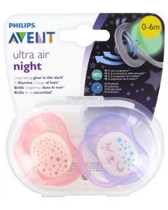 Avent Ultra Air Night 0-6mois 2 sucettes 