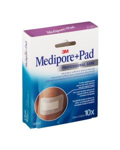 3M Medipore+Pad Pansement Adhésif avec Compresse Absorbante 5cm x 7,2cm x10