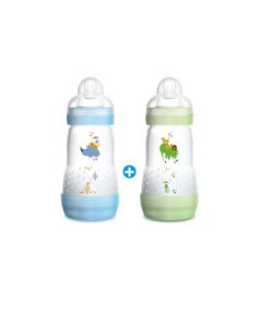 MAM Biberon Easy Start Anti-Colique 260 ml - de 0 à 6 mois  - Lot de 2 - Bleu et Vert - Tétine Débit 2