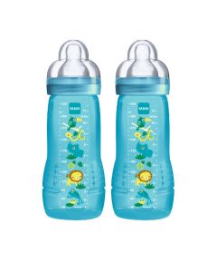 MAM Biberon Easy Active Coloré 330 ml Bleu - à partir de 6 mois - Lot de 2 - Tétine Débit X