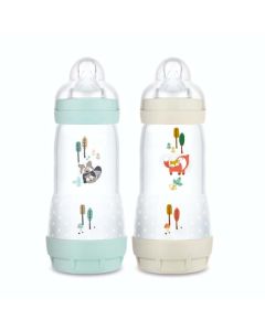 MAM Biberon Easy Start / Anti-Colique "Nature" - 320ml - Aqua + Lin - Tétine Débit 3 - X2