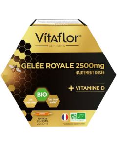Vitaflor Gelée Royale 2500 mg + Vitamine D Bio Boite de 20 ampoules