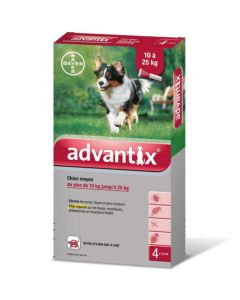Bayer Advantix Antiparasitaire Chiens Moyens de 10kg à 25kg 4 Pipettes