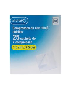 Alvita Compresses en Non-tissé Stériles 7,5x7,5 25 Sachets