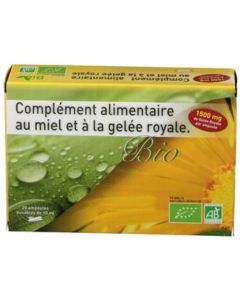 Exopharm Gelée Royale Bio Complément Alimentaire au Miel et à la Gelée Royale Boite de 20 ampoules buvables de 10ml
