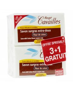 Rogé Cavaillès Savon Extra Doux Fleur de Coton Surgras Actif 3x250g + 1 Gratuit