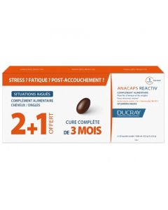 Ducray Anacaps Réactiv Chute de Cheveux Lot 2+1 mois Offert 3x30 Capsules