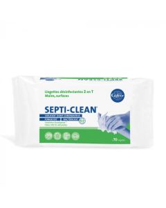 Gifrer Septi-Clean Lingettes Désinfectantes 2 en 1 Mains et Surfaces - 70 Lingettes