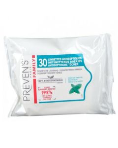 Preven's Lingettes Antiseptiques Parfum Menthe - 30 Lingettes