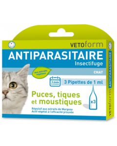 Vetoform Antiparasitaire Insectifuge Chat 3 Pipettes